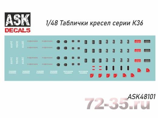 Декаль Таблички для авиационных кресел серии К-36